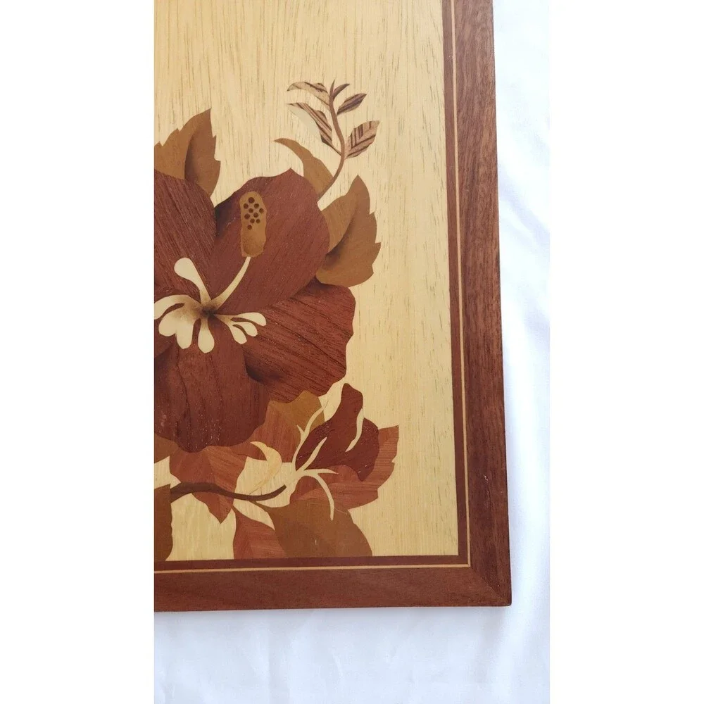 Wood Marquetry Inlay Wall Art Tropical Hibiscus Flower  16